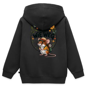 Nix wie weg lustige Maus mit Rucksack geht wandern - Kinder Premium Organic Zip Hoodie - Schwarz - Hinten - AI Model Kid Male (0cm)