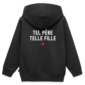 Tel pere telle fille cadeau tendresse papa - Sweat Premium à capuche zippé enfant bio - noir - Dos - AI Model Kid Male (0cm)