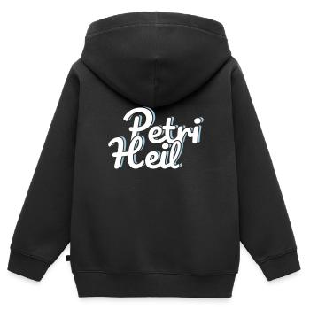 Petri Heil - Kinder Premium Organic Zip Hoodie - Schwarz - Hinten - AI Model Kid Male (0cm)