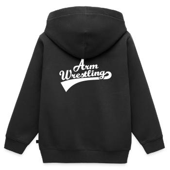 Armdrücken - Kinder Premium Organic Zip Hoodie - Schwarz - Hinten - AI Model Kid Male (0cm)