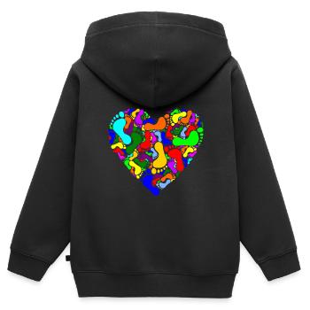 Herz mit Fußabdrücken - Kinder Premium Organic Zip Hoodie - Schwarz - Hinten - AI Model Kid Male (0cm)