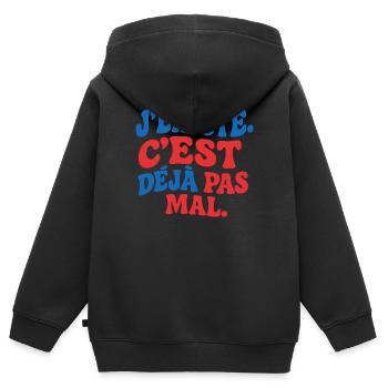 J’existe C’est déjà pas mal drôle rétro humour - Sweat Premium à capuche zippé enfant bio - noir - Dos - AI Model Kid Male (0cm)