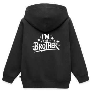 Frère Grand Frère Frère Famille - Sweat Premium à capuche zippé enfant bio - noir - Dos - AI Model Kid Male (0cm)