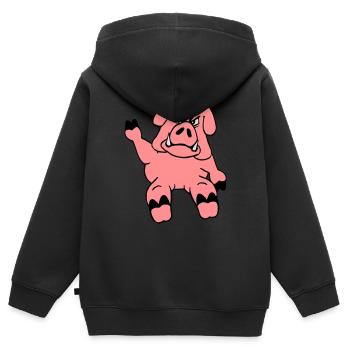Böser Eber Winkt Lustiges Cartoon Comic Schwein - Kinder Premium Organic Zip Hoodie - Schwarz - Hinten - AI Model Kid Male (0cm)