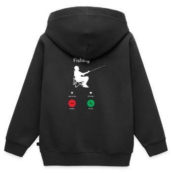 LE POISSON M’APPELER ! APPEL DE PÊCHE ! CHEMISE DE - Sweat Premium à capuche zippé enfant bio - noir - Dos - AI Model Kid Male (0cm)