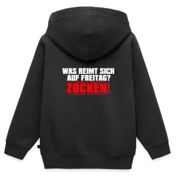 ZOCKEN - Kinder Premium Organic Zip Hoodie - Schwarz - Hinten - AI Model Kid Male (0cm)