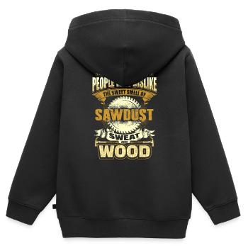 Schreiner - Holz - Sägemehl - Schweiss - EN - Kinder Premium Organic Zip Hoodie - Schwarz - Hinten - AI Model Kid Male (0cm)