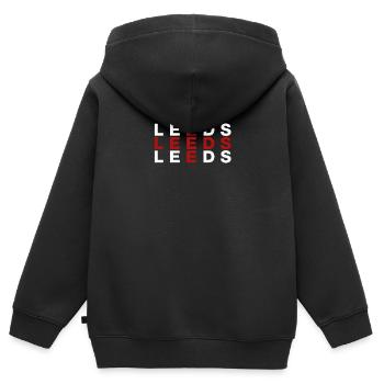 Leeds Flag Shirt - Leeds T-Shirt - Kinder Premium Organic Zip Hoodie - Schwarz - Hinten - AI Model Kid Male (0cm)