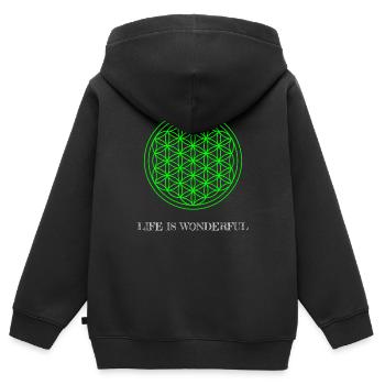Fleur de Vie. La vie est merveilleuse. - Sweat Premium à capuche zippé enfant bio - noir - Dos - AI Model Kid Male (0cm)