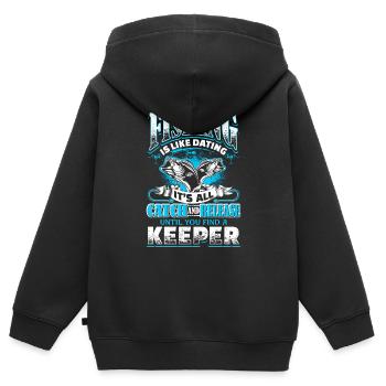 Fishing is Like Dating - Fishing - EN - Kinder Premium Organic Zip Hoodie - Schwarz - Hinten - AI Model Kid Male (0cm)