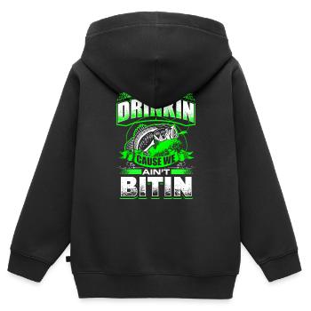 Start Drinkin - Fishing - EN - Sweat Premium à capuche zippé enfant bio - noir - Dos - AI Model Kid Male (0cm)