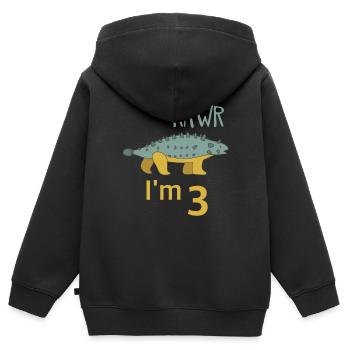 Pour trois garçons d'anniversaire pour les filles Ankylosaure - Sweat Premium à capuche zippé enfant bio - noir - Dos - AI Model Kid Male (0cm)