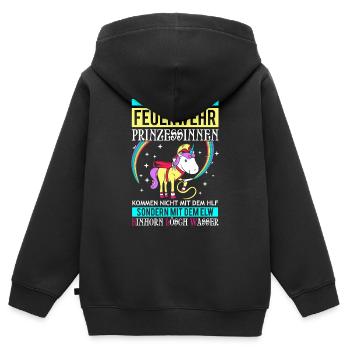 Feuerwehr Prinzessin - Einhorn - Kinder Premium Organic Zip Hoodie - Schwarz - Hinten - AI Model Kid Male (0cm)