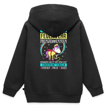 Feuerwehr Prinzessin - Einhorn Lösch Wagen - Kinder Premium Organic Zip Hoodie - Schwarz - Hinten - AI Model Kid Male (0cm)