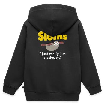 J'aime vraiment les paresseux - Sweat Premium à capuche zippé enfant bio - noir - Dos - AI Model Kid Male (0cm)