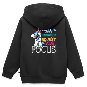 Einhorn Fotograf Fotografin Geschenk Kamera - Kinder Premium Organic Zip Hoodie - Schwarz - Hinten - AI Model Kid Male (0cm)