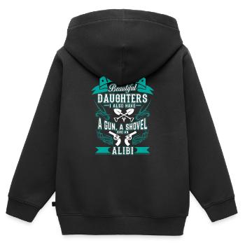 Two beautiful daughters a gun a shovel an alibi - Kinder Premium Organic Zip Hoodie - Schwarz - Hinten - AI Model Kid Male (0cm)
