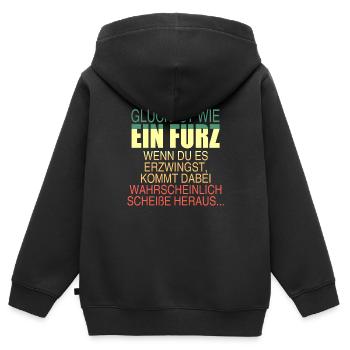 Glück ist wie ein Furz! - Kinder Premium Organic Zip Hoodie - Schwarz - Hinten - AI Model Kid Male (0cm)