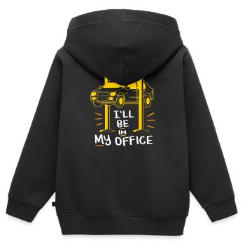 Atelier de garage de voiture mécanique passion - Sweat Premium à capuche zippé enfant bio - noir - Dos - AI Model Kid Male (0cm)
