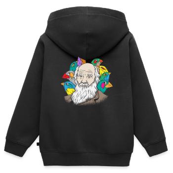 Charles Darwin Portrait Gift Evolution - Sweat Premium à capuche zippé enfant bio - noir - Dos - AI Model Kid Male (0cm)