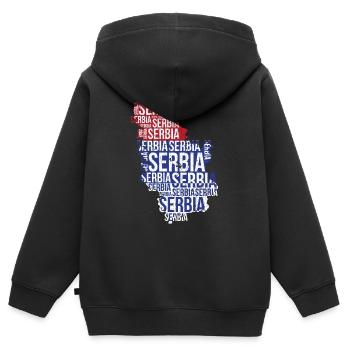 Serbie Serbie Serbie  - Sweat Premium à capuche zippé enfant bio - noir - Dos - AI Model Kid Male (0cm)