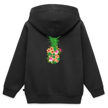 ananas - Sweat Premium à capuche zippé enfant bio - noir - Dos - AI Model Kid Male (0cm)