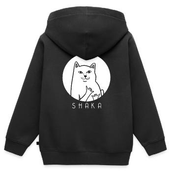 MEME CAT - Shaka - chat - chaton - Sweat Premium à capuche zippé enfant bio - noir - Dos - AI Model Kid Male (0cm)