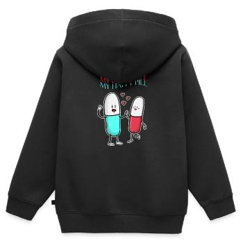 HAPPY PILL - fröhliche Pillen - Tabletten - Liebe - Kinder Premium Organic Zip Hoodie - Schwarz - Hinten - AI Model Kid Male (0cm)