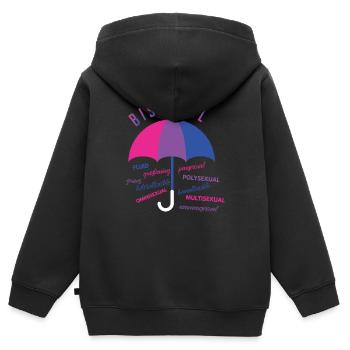 T-shirt bisexuel - bisexuel - bi - LGBT - CSD - Sweat Premium à capuche zippé enfant bio - noir - Dos - AI Model Kid Male (0cm)