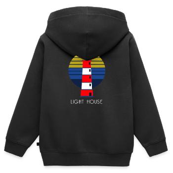 Leuchtturm - Wellen - Meer - Schifffahrt - Küste - Kinder Premium Organic Zip Hoodie - Schwarz - Hinten - AI Model Kid Male (0cm)
