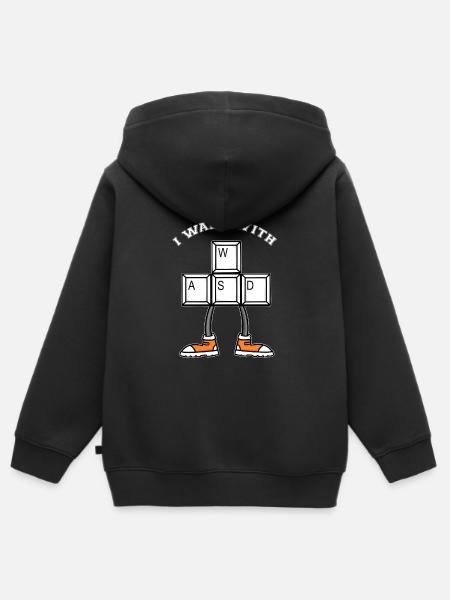 I WALK WITH WASD - Walking - Running - Kids Premium Organic Zip-up Hoodie - black