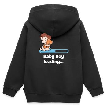 Bébé Bébé Ventre Grossesse Parent Enceinte - Sweat Premium à capuche zippé enfant bio - noir - Dos - AI Model Kid Male (0cm)