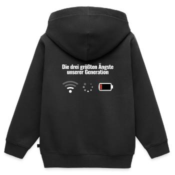 Die drei größten Ängste unserer Generation Shirt - Kinder Premium Organic Zip Hoodie - Schwarz - Hinten - AI Model Kid Male (0cm)