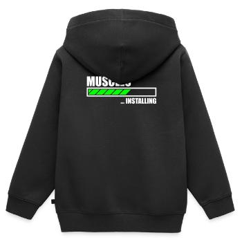 Installing Muscles Funny Gym - Kinder Premium Organic Zip Hoodie - Schwarz - Hinten - AI Model Kid Male (0cm)