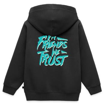 Dans Friends We Trust, typographie - Sweat Premium à capuche zippé enfant bio - noir - Dos - AI Model Kid Male (0cm)