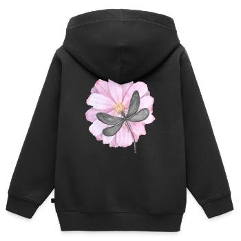 Libellule avec une fleur rose tendre - Sweat Premium à capuche zippé enfant bio - noir - Dos - AI Model Kid Male (0cm)