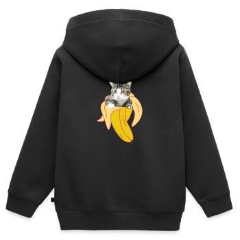 Chat, chat, banane, chaton, miaou, chat, chat, chat, dame - Sweat Premium à capuche zippé enfant bio - noir - Dos - AI Model Kid Male (0cm)