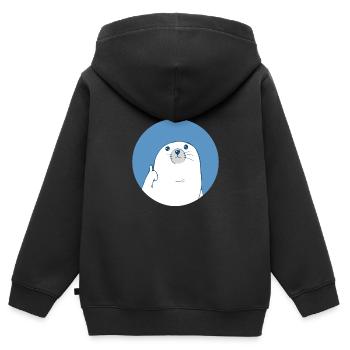 Phobe marin Pouces Hauts Mer Lion De Mer Drôle - Sweat Premium à capuche zippé enfant bio - noir - Dos - AI Model Kid Male (0cm)