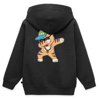 Chat, chat, banane, chaton, miaou, chat, chat, chat, dame - Sweat Premium à capuche zippé enfant bio - noir - Dos - AI Model Kid Male (0cm)