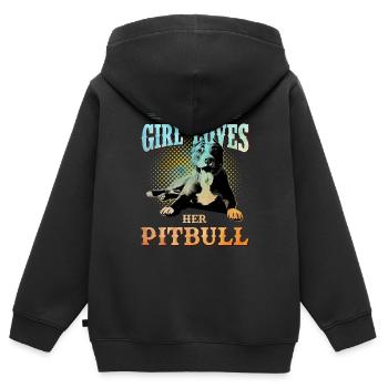 Pitbull Frau Hund Kampfhund Liebe Mädchen - Kinder Premium Organic Zip Hoodie - Schwarz - Hinten - AI Model Kid Male (0cm)