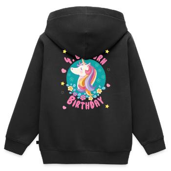 Licorne 4 ans 4 ans - Anniversaire de Licorne - Sweat Premium à capuche zippé enfant bio - noir - Dos - AI Model Kid Male (0cm)