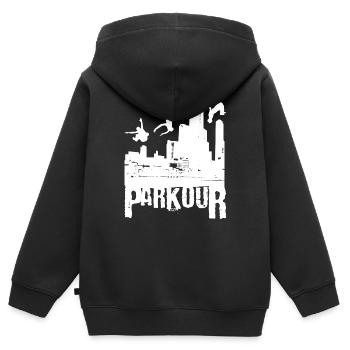 Cadeau Parkour Le Parcour Freerunning Backflip - Sweat Premium à capuche zippé enfant bio - noir - Dos - AI Model Kid Male (0cm)