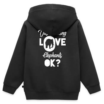 Eléphants - amoureux des éléphants - éléphant - amour - Sweat Premium à capuche zippé enfant bio - noir - Dos - AI Model Kid Male (0cm)
