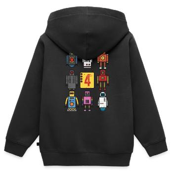 Retro Roboter 4. Geburtstag - Kinder Premium Organic Zip Hoodie - Schwarz - Hinten - AI Model Kid Male (0cm)