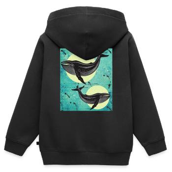 Baleines de baleine - Sweat Premium à capuche zippé enfant bio - noir - Dos - AI Model Kid Male (0cm)