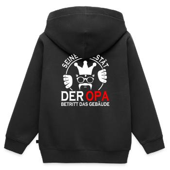Seine Majestät der OPA betritt das Gebäude - Kinder Premium Organic Zip Hoodie - Schwarz - Hinten - AI Model Kid Male (0cm)