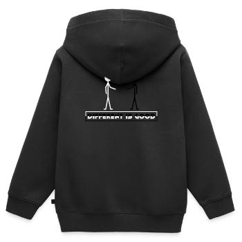 Être différent est bon - Sweat Premium à capuche zippé enfant bio - noir - Dos - AI Model Kid Male (0cm)