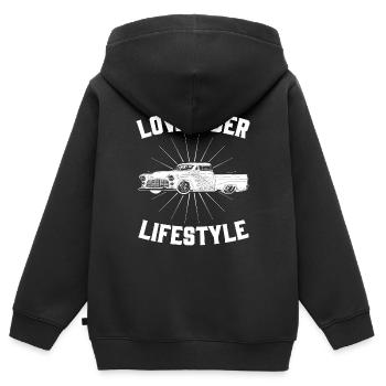 Mode de vie Low Rider - Sweat Premium à capuche zippé enfant bio - noir - Dos - AI Model Kid Male (0cm)