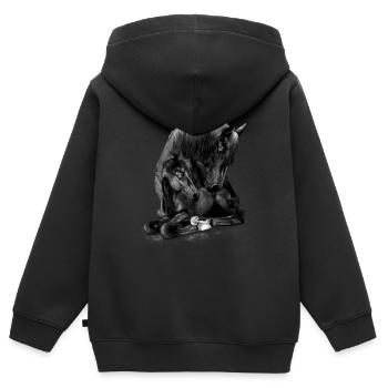 Amateurs de chevaux. Jument avec son poulaille - Sweat Premium à capuche zippé enfant bio - noir - Dos - AI Model Kid Male (0cm)