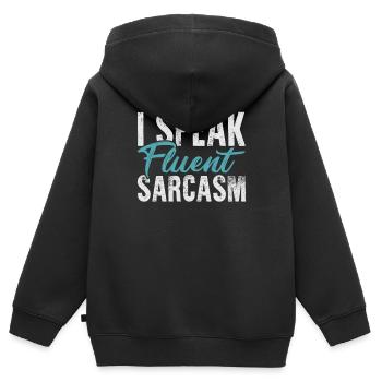 sarcasm - Kids Premium Organic Zip-up Hoodie - black - Back - AI Model Kid Male (0cm)